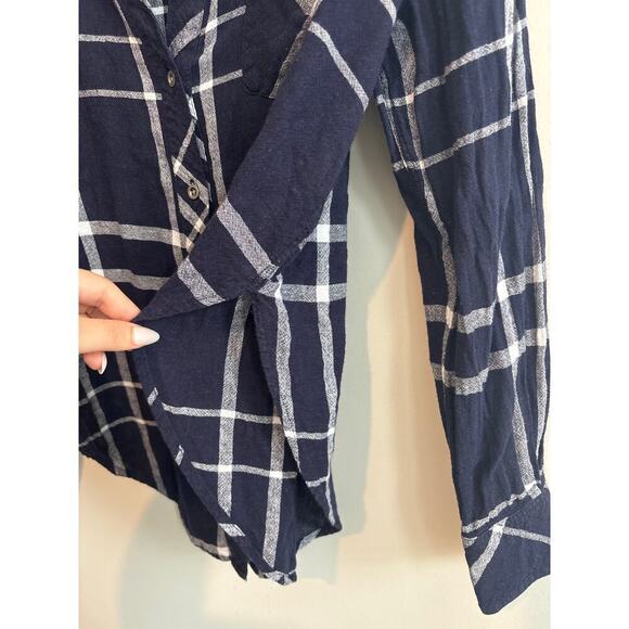 Rails X Free People Long Sleeve Button Down Plaid Shirt Size Small Blue White - Picture 6 of 7